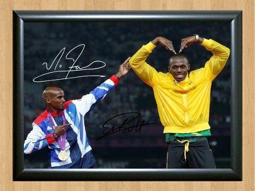 Usain Bolt Mo Farah 2012 London Olympic  Signed Autographed Photo Poster Print Memorabilia A2 16.5x2