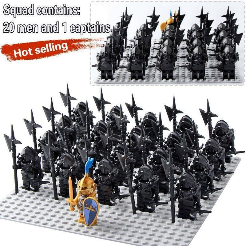 21Pcs/Set Medieval Castle Knight Black Armor Guard Minifigures Gift Toys