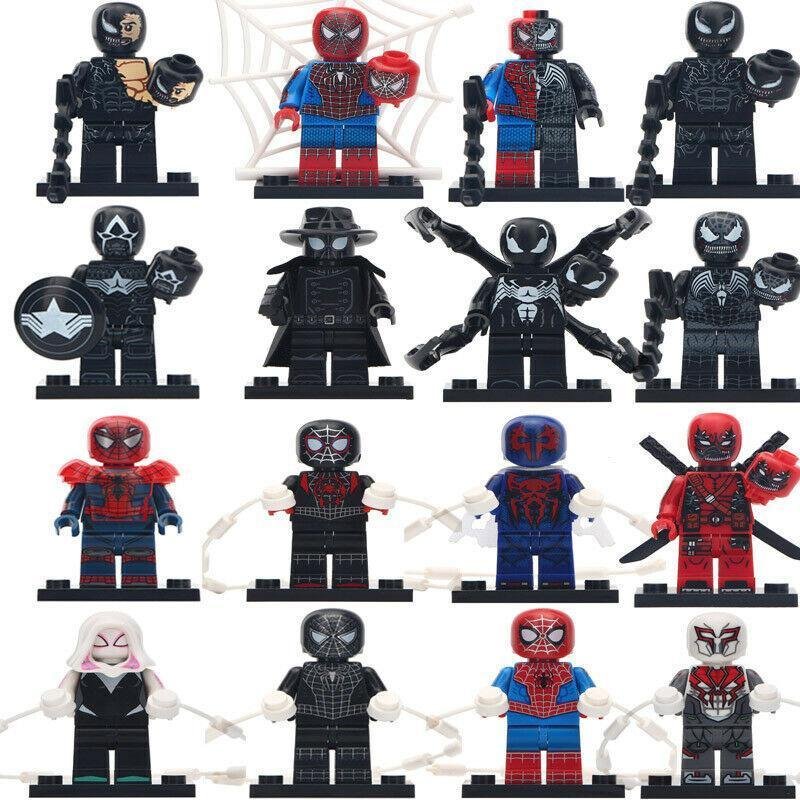 16pcs Spiderman & Symbiote Venom Miles Morales Noir Spider-Gwen Minifigures