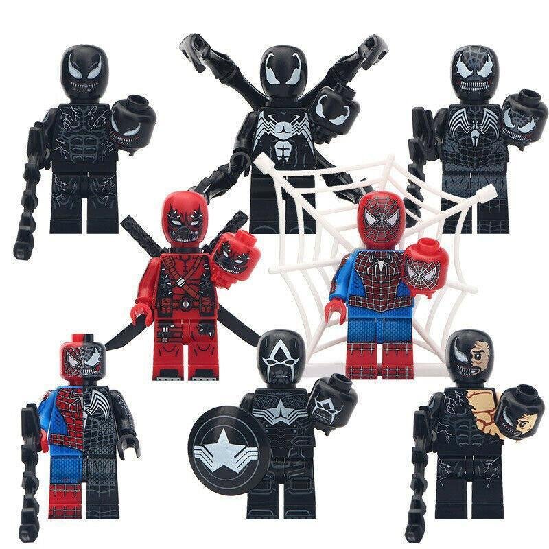 8pcs Marvel Symbiote Spiderman Agent Venom Venompool Eddie Brock Minifigures