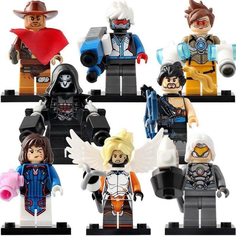 8pcs Heroes Overwatch Tracer Reaper Mercy Hanzo D.Va Soldier 76 Minifigures