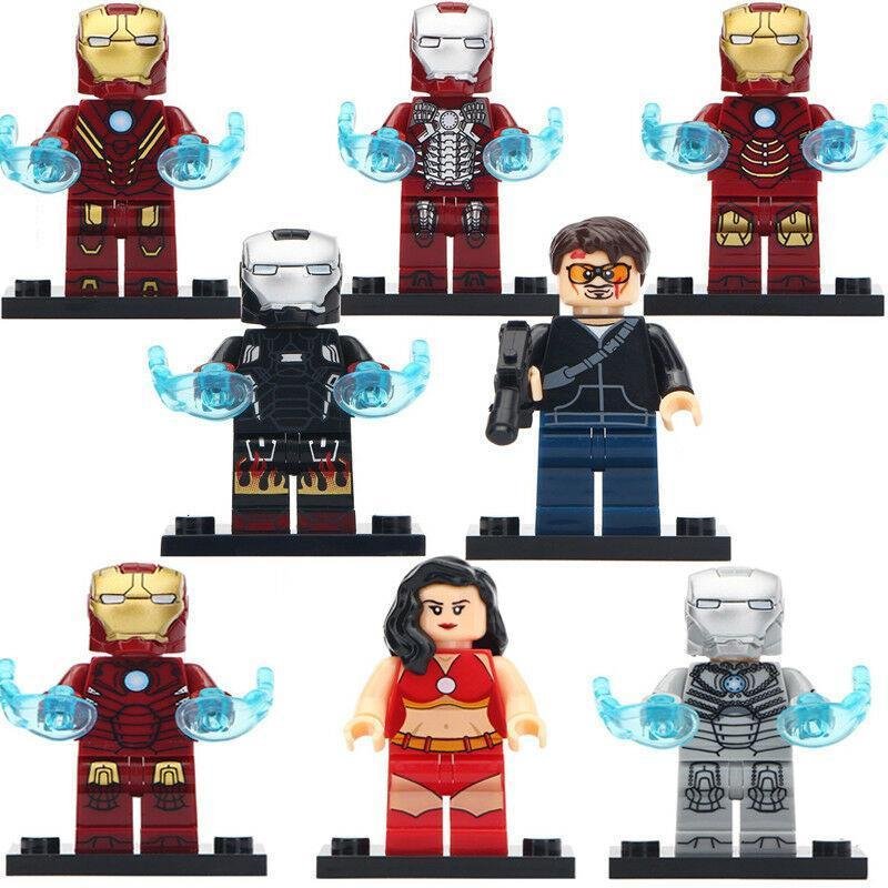 8pcs/set Marvel Tony Stark Iron Man MK2 MK4 MK8 MK22 Dance Girl Minifigures