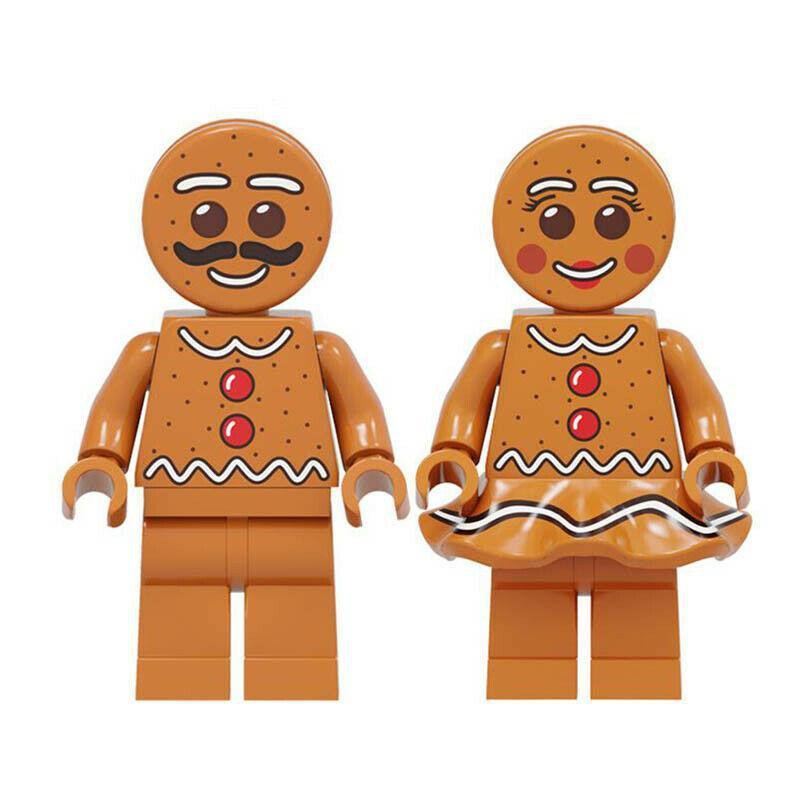 2Pcs/set Gingerbread Man & Gingerbread Woman Minifigures Building Toys Gift