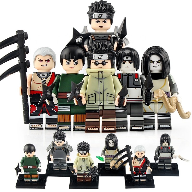 6pcs Naruto Series Hiruzen Sarutobi Orochimaru Rock Lee Sai Hidan Minifigures