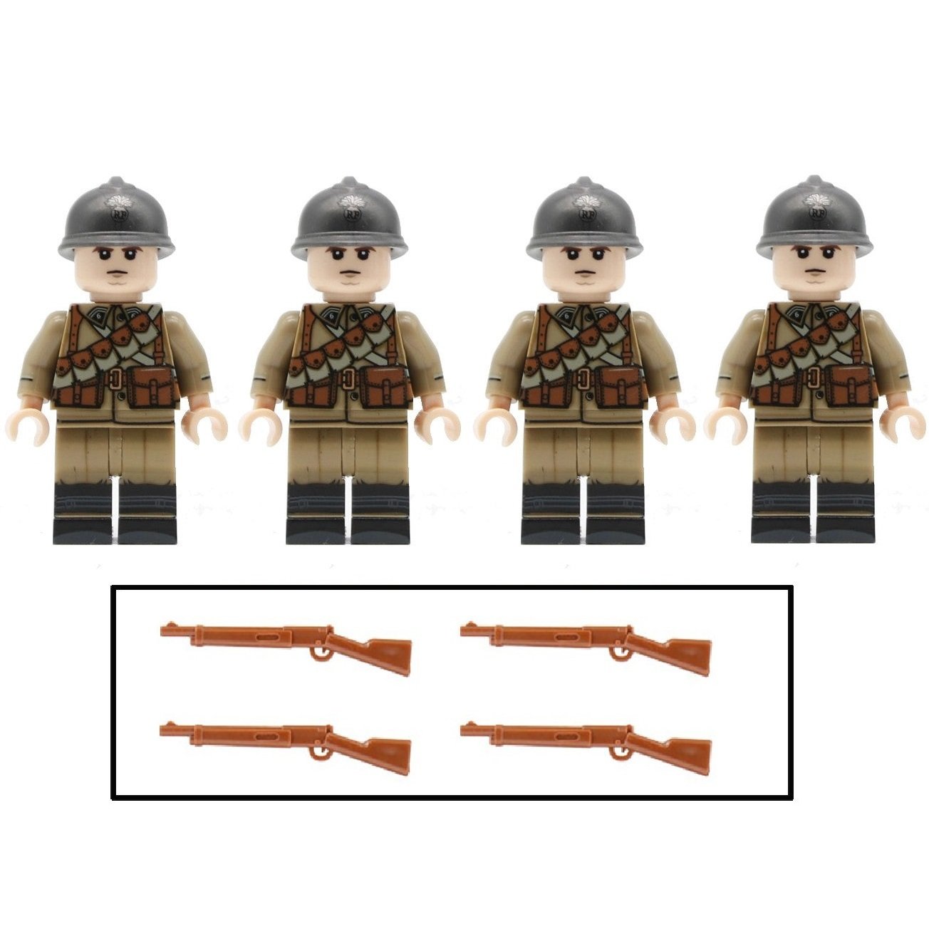 4pcs WW2 World War II 1940 French Soldiers Minifigures Weapons and Accessories
