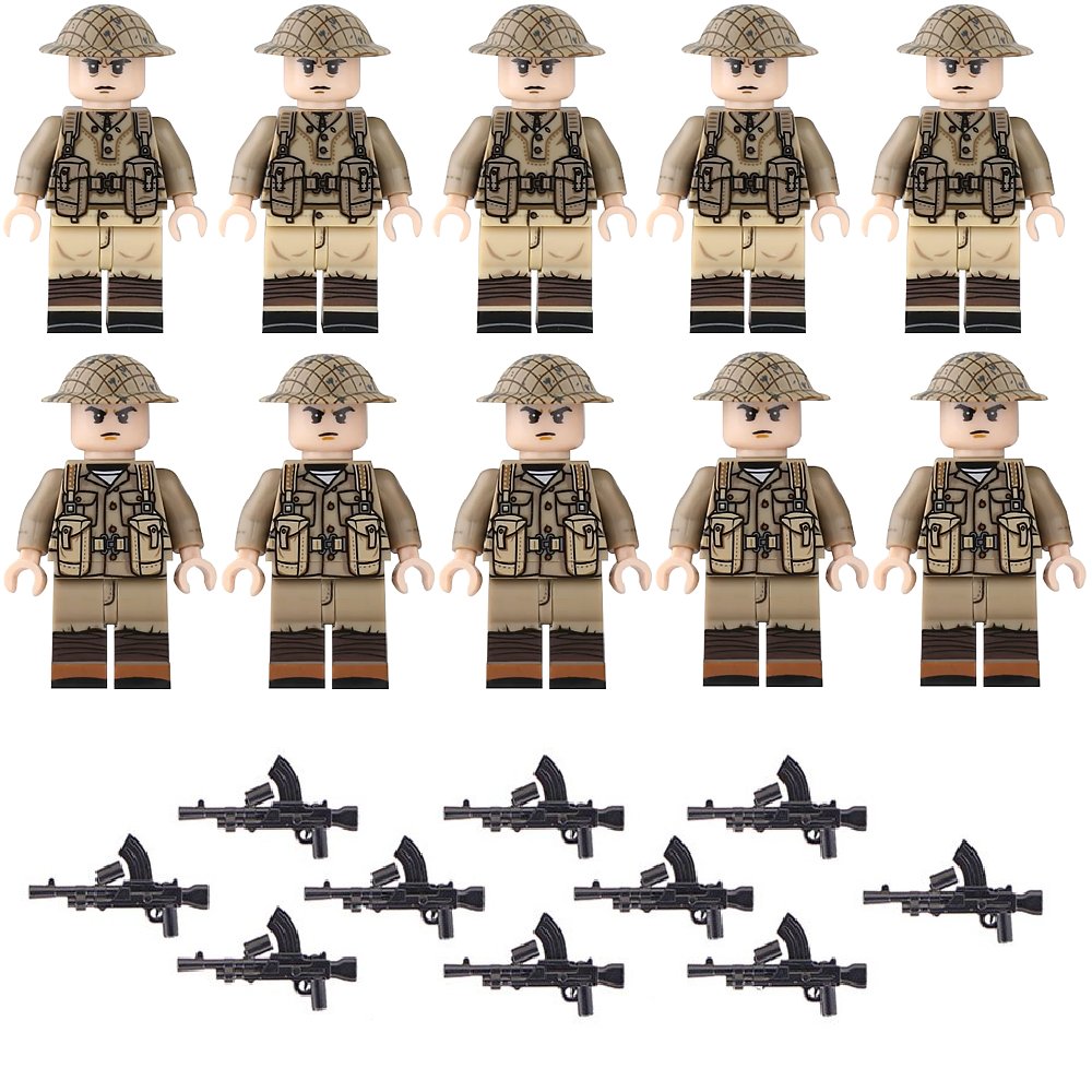 10pcs WW2 United Kingdom British Infantry Soldiers Minifigures Accessories