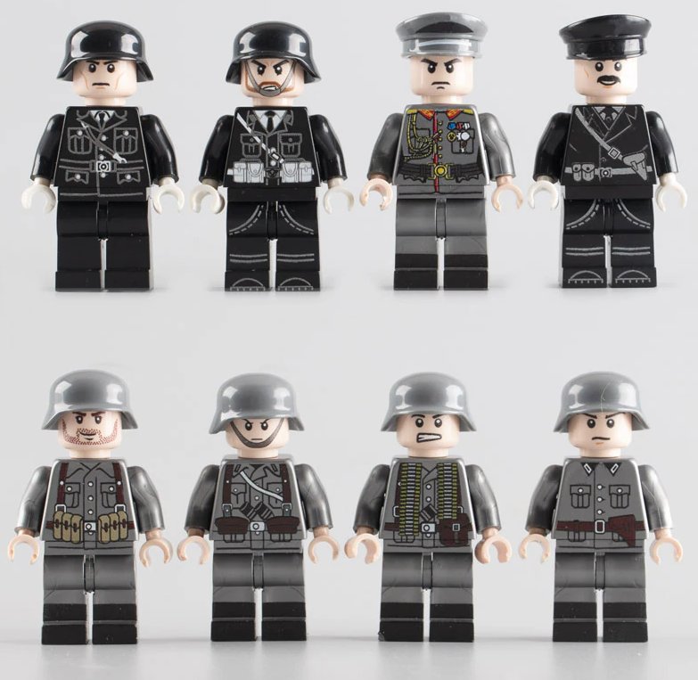 8pcs WW2 Mixed German Army Soldiers Officer Minifigures Weapons Accessories
