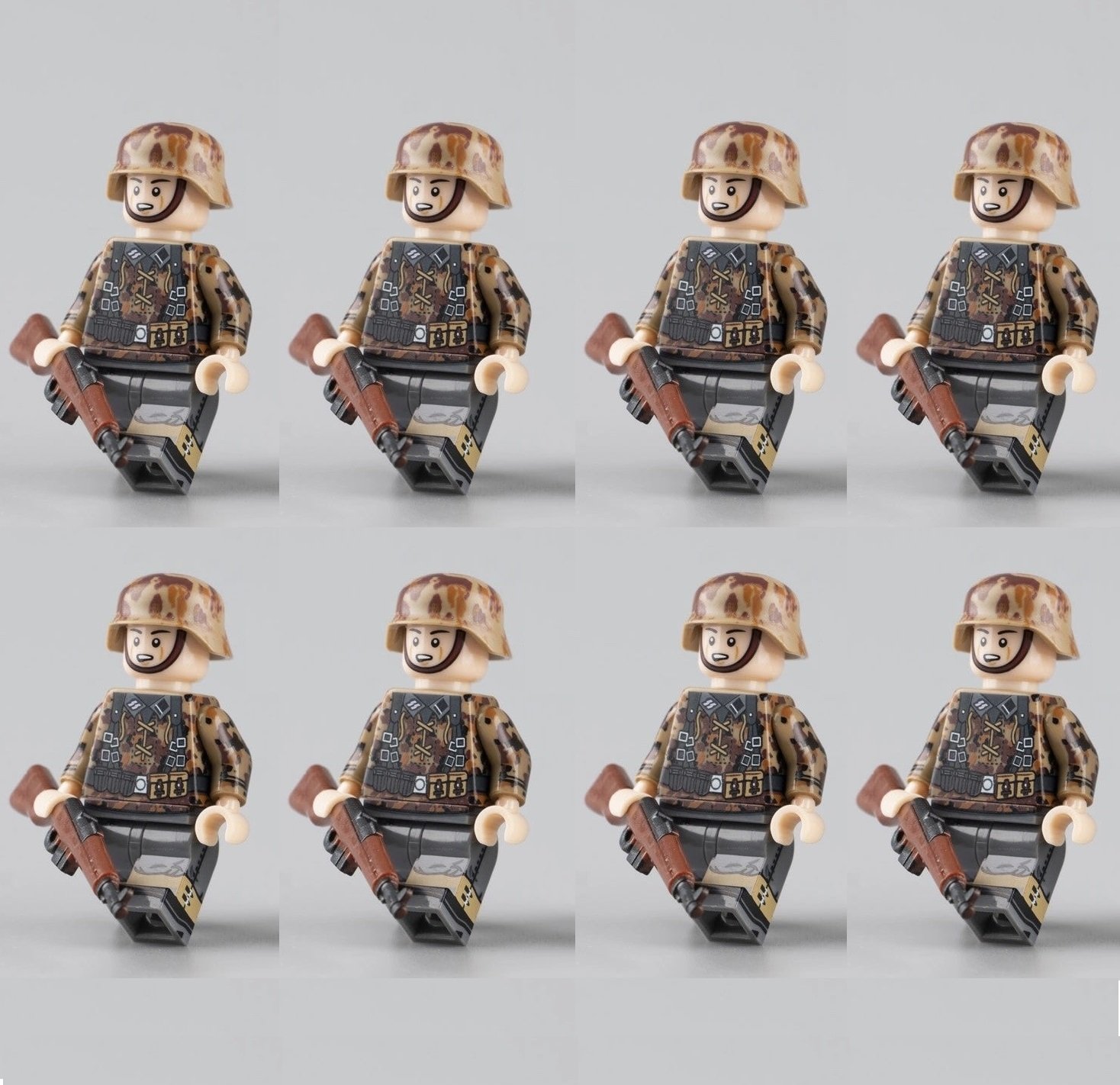 8pcs WW2 German Infantry Erbsenmuster Camouflage Minifigures Weapons Accessories