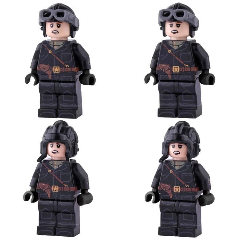 4pcs WW2 Soviet Tank Crew Tank driver Minifigures Accessories