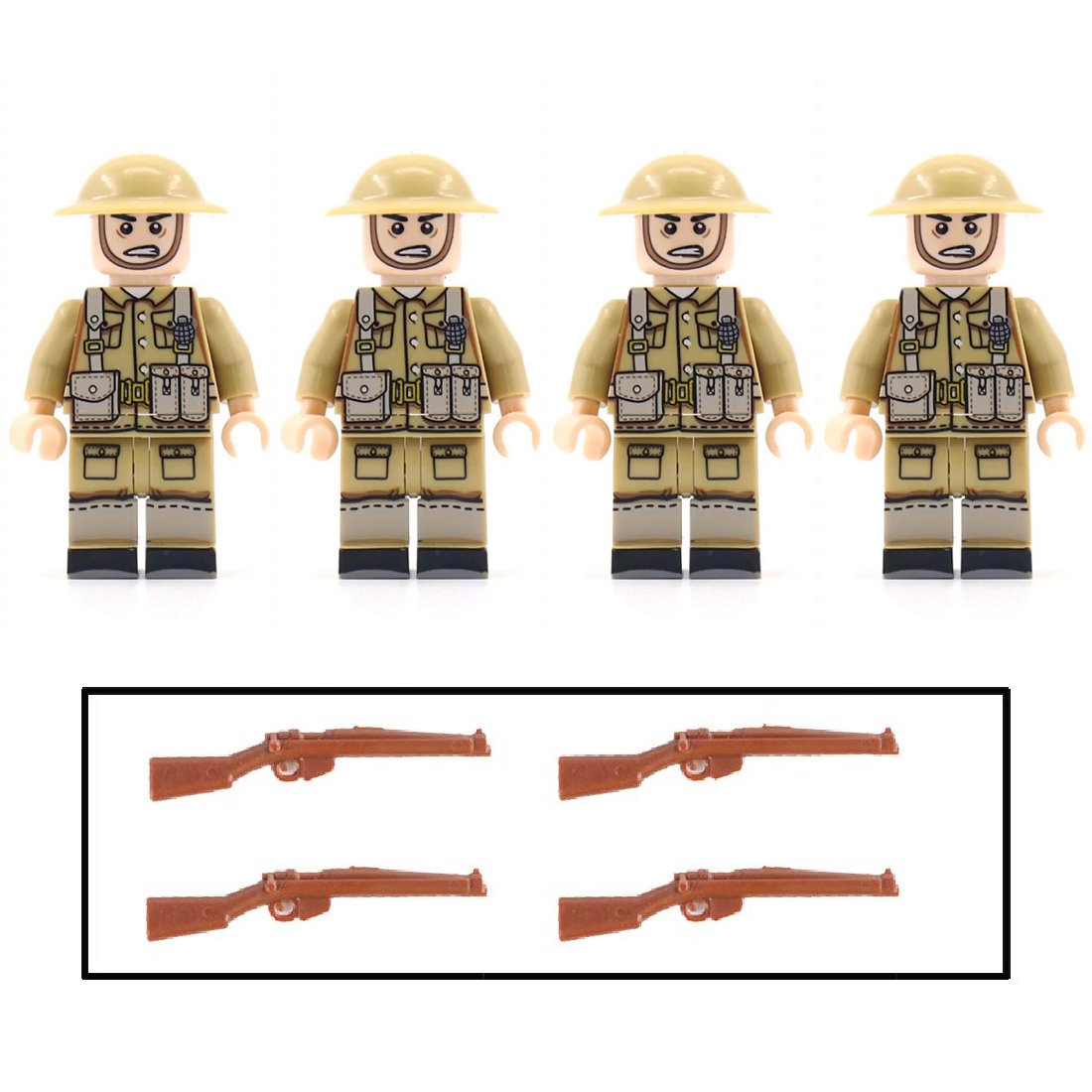 4pcs WW2 British Infantry UK Army Soldiers Minifigures Weapons and Accessories