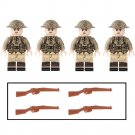 4pcs WW2 British Army UK Infantry Soldiers Minifigures Weapons and Accessories