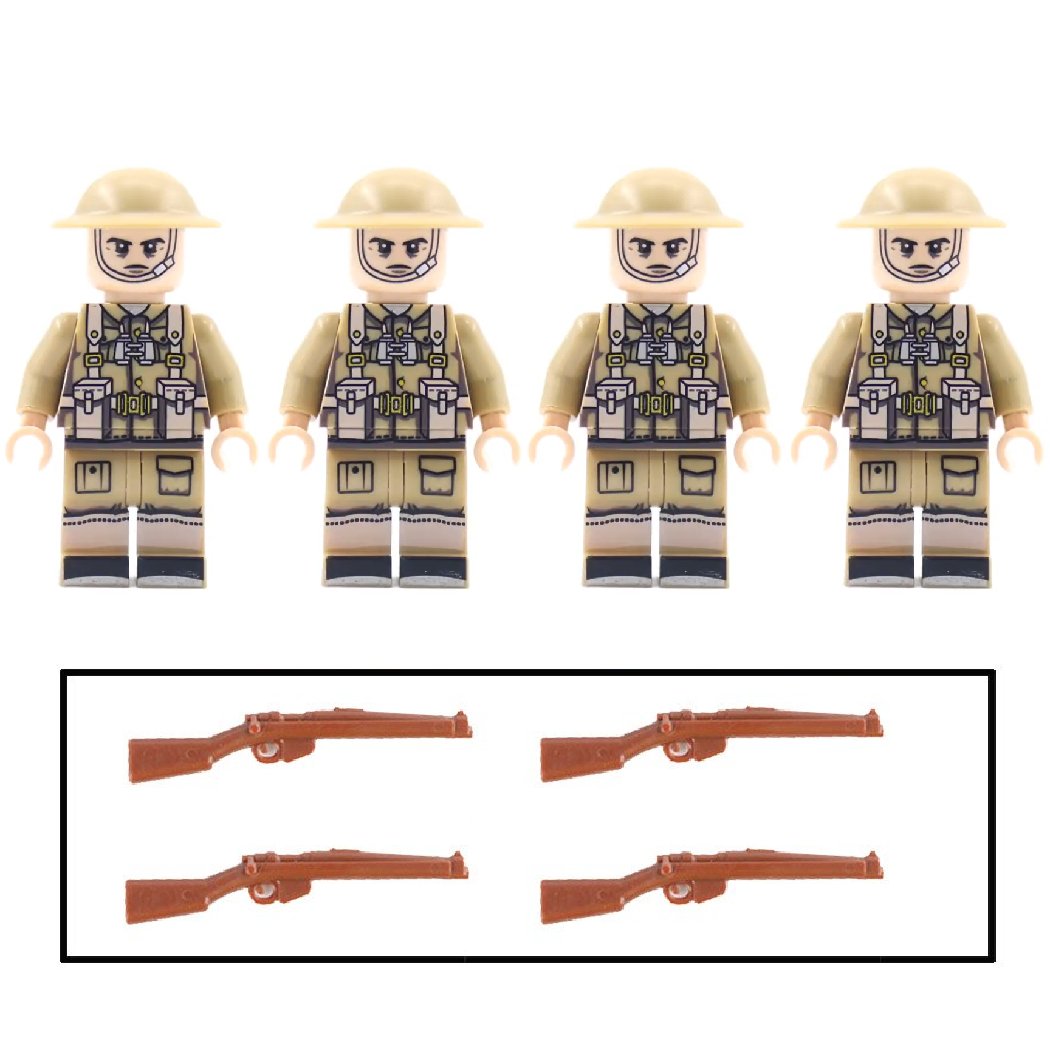 4pcs WW2 Allied troops UK Infantry British soldiers Minifigures Weapons