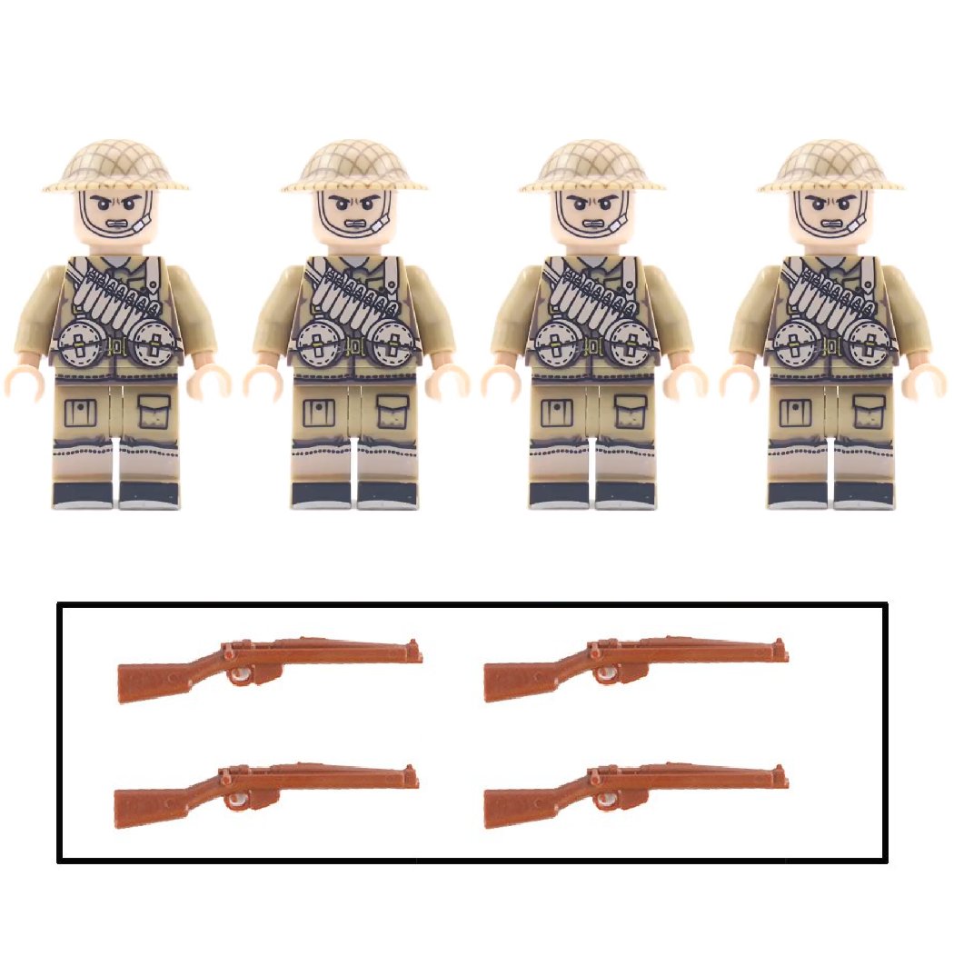 4pcs WW2 Allied troops British Army Soldiers Minifigures Weapons and Accessories