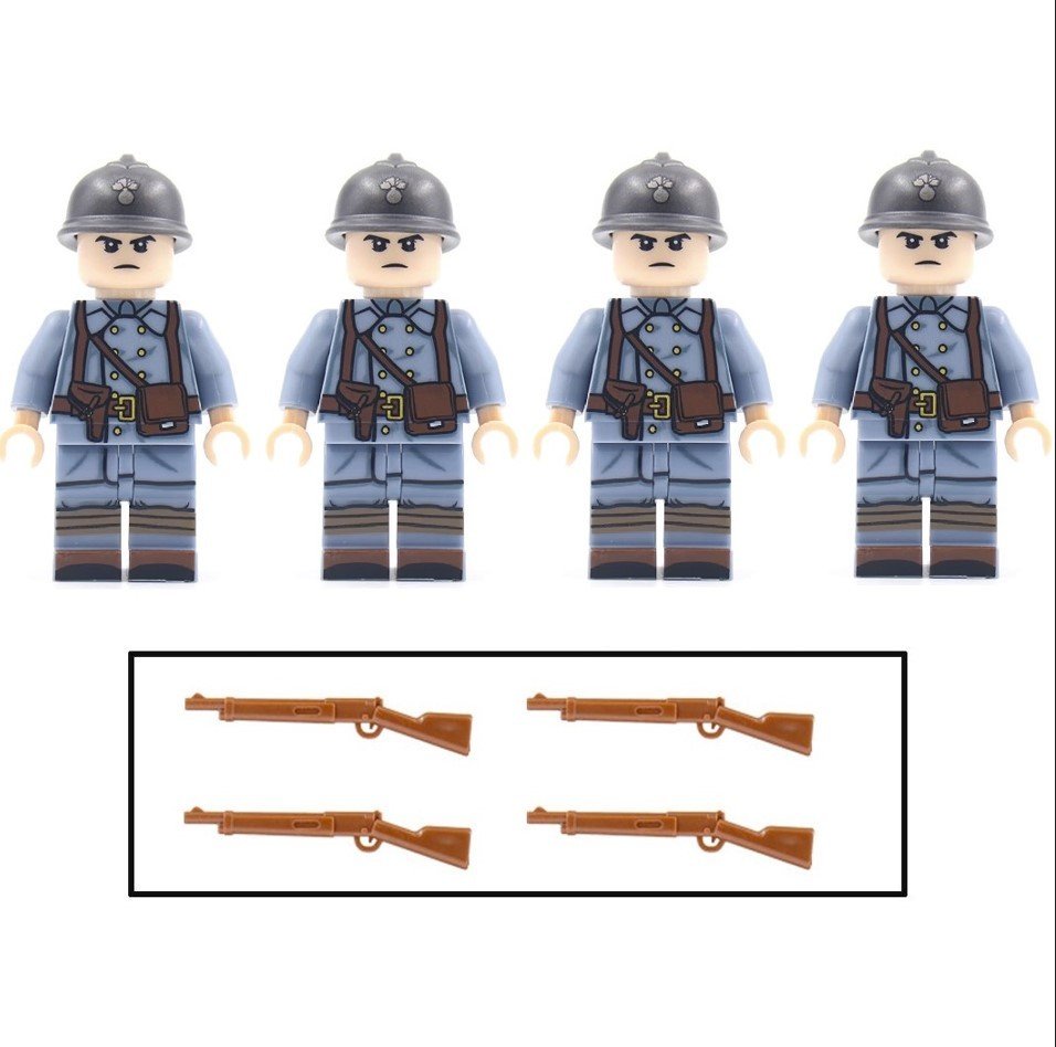4pcs WW1 World War I French Soldiers Minifigures Set Weapons and Accessories