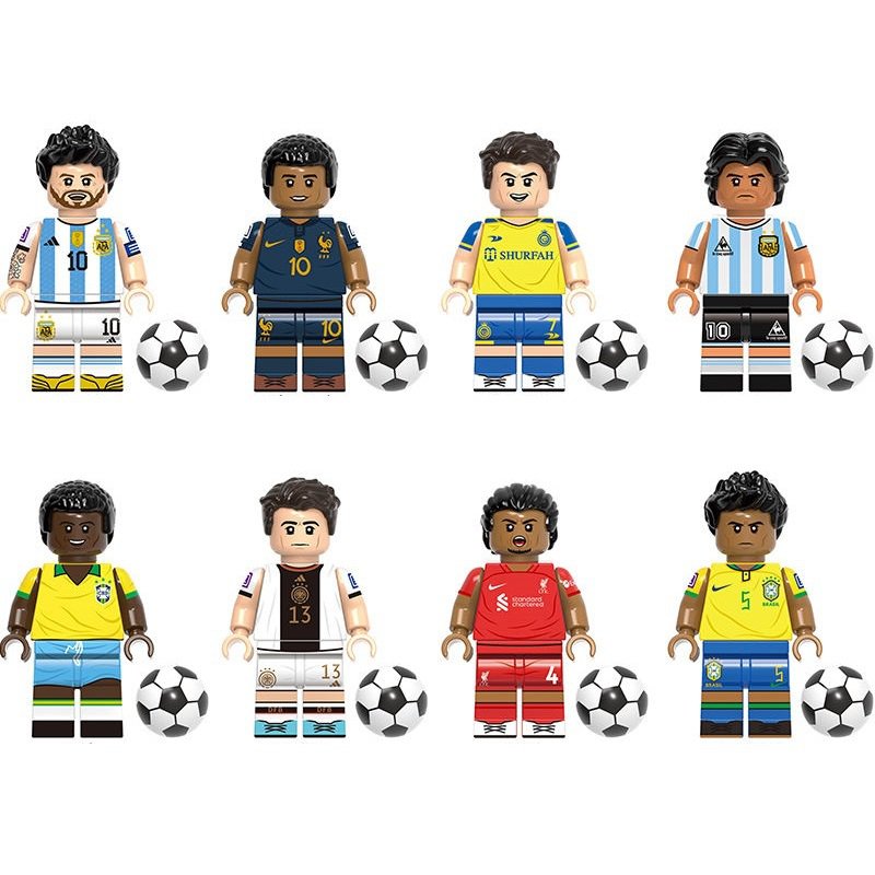 8PCS Famous Soccer players Messi Ronaldo Mbappe Maradona Pele Minifigures Toys