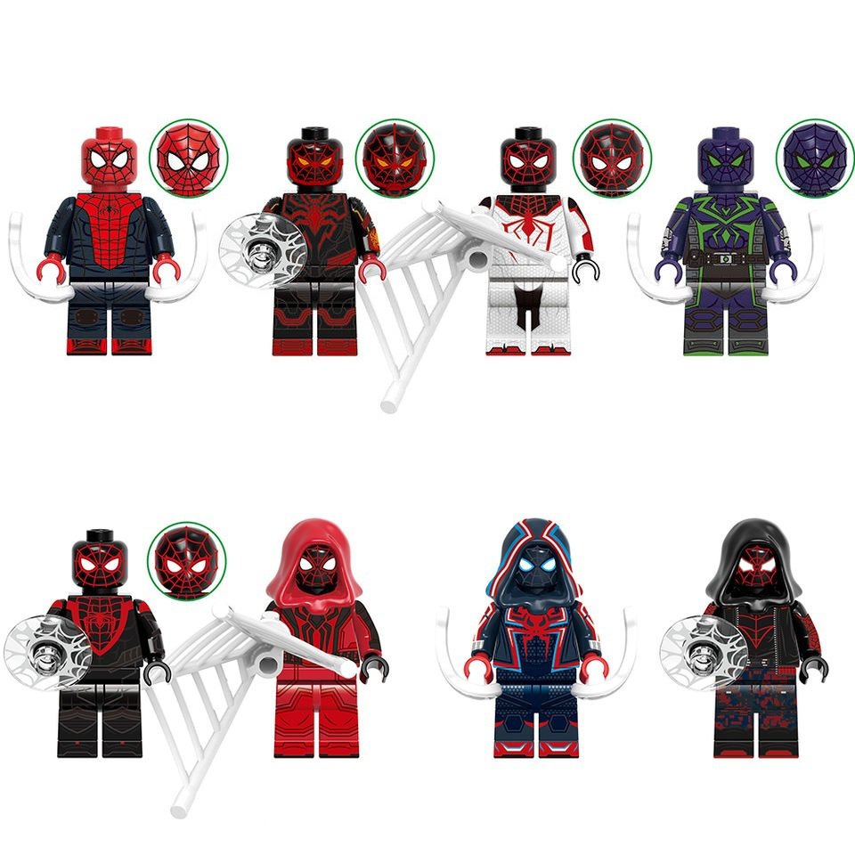 8pcs Marvel Spider-Man Miles Morales Suit Variants Minifigures Accessories