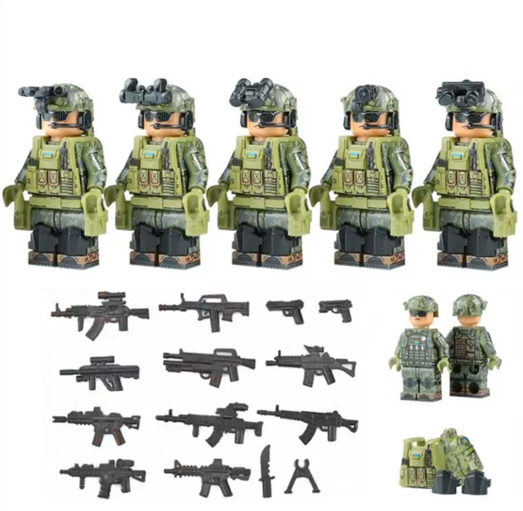 5pcs Modern War Ukrainian Army Territorial Defenders Minifigures Accessories