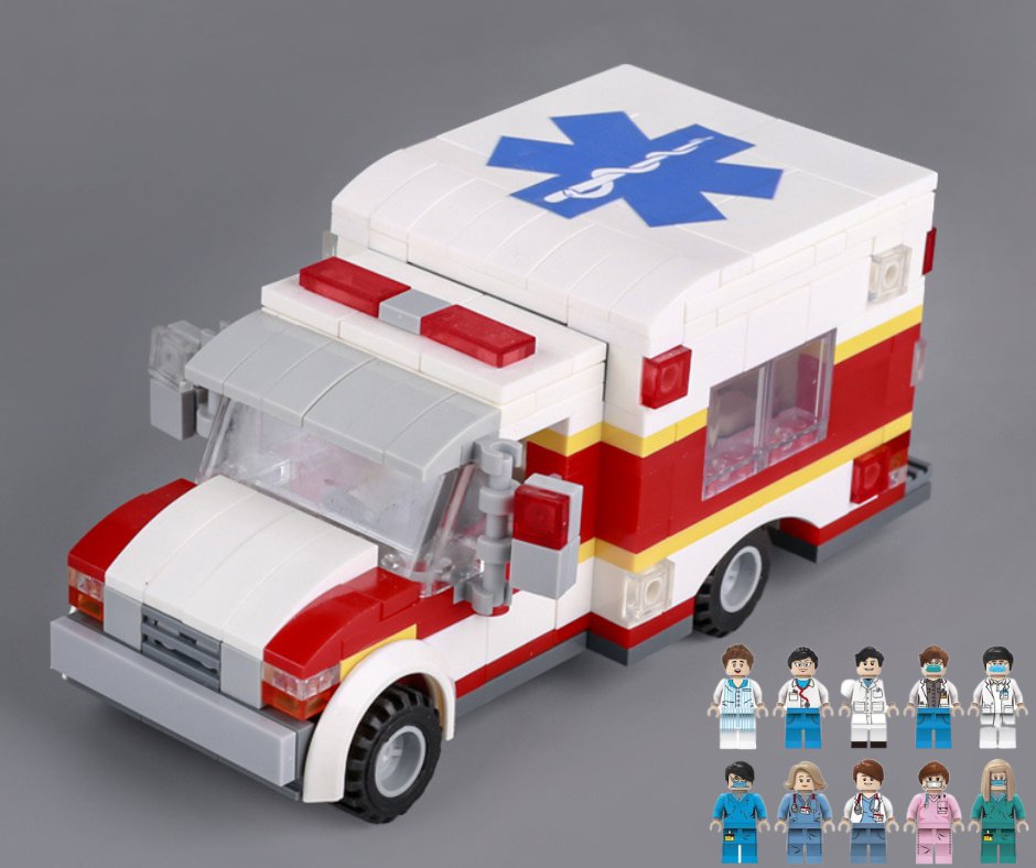 Hospital Emergency Ambulance Car Doctor Nurse Patient Minifigures