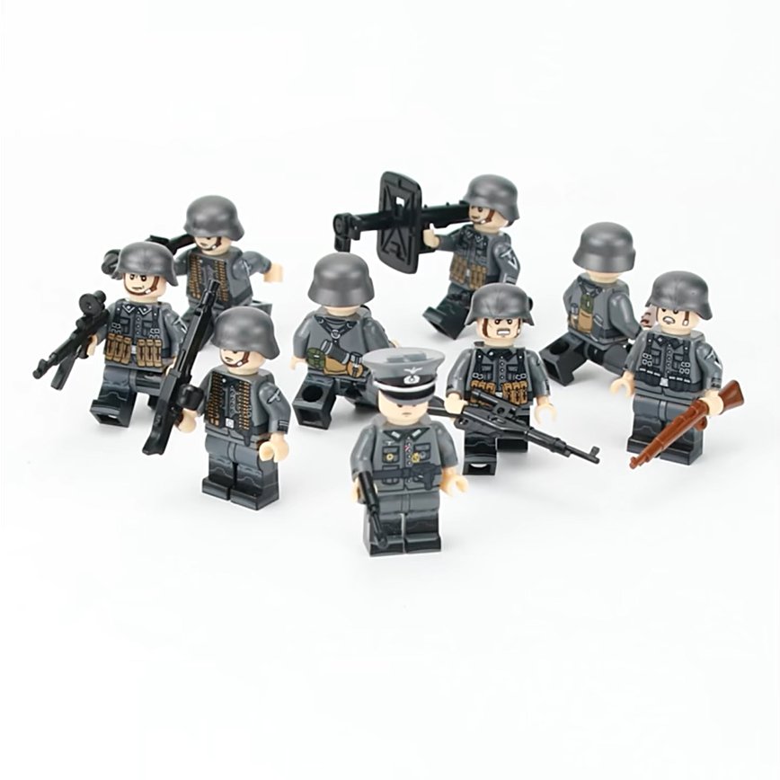 9pcs WW2 German 1st Infantry Division Officer soldiers Minifigures Accessories