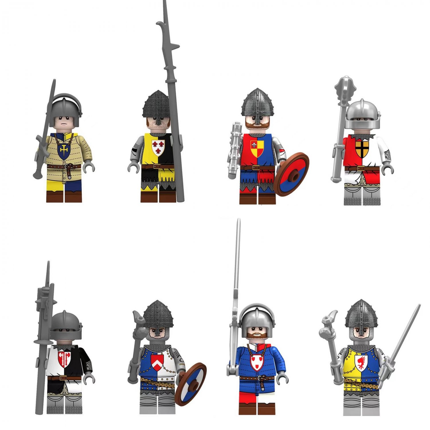 8pcs England Civil Wars The Wars of the Roses Soldiers Minifigures Accessories
