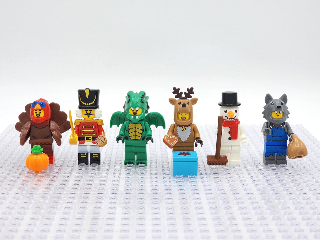 6pcs Nutcracker Snowman Turkey Dragon Reindeer Wolf Costume Minifigures Set