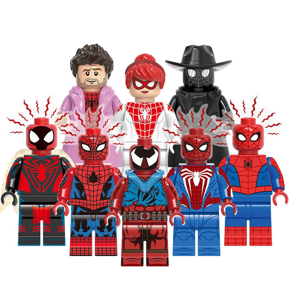 8pcs Spider-Man Noir Spinneret Peter B. Parker Scarlet Spider Minifigures Set