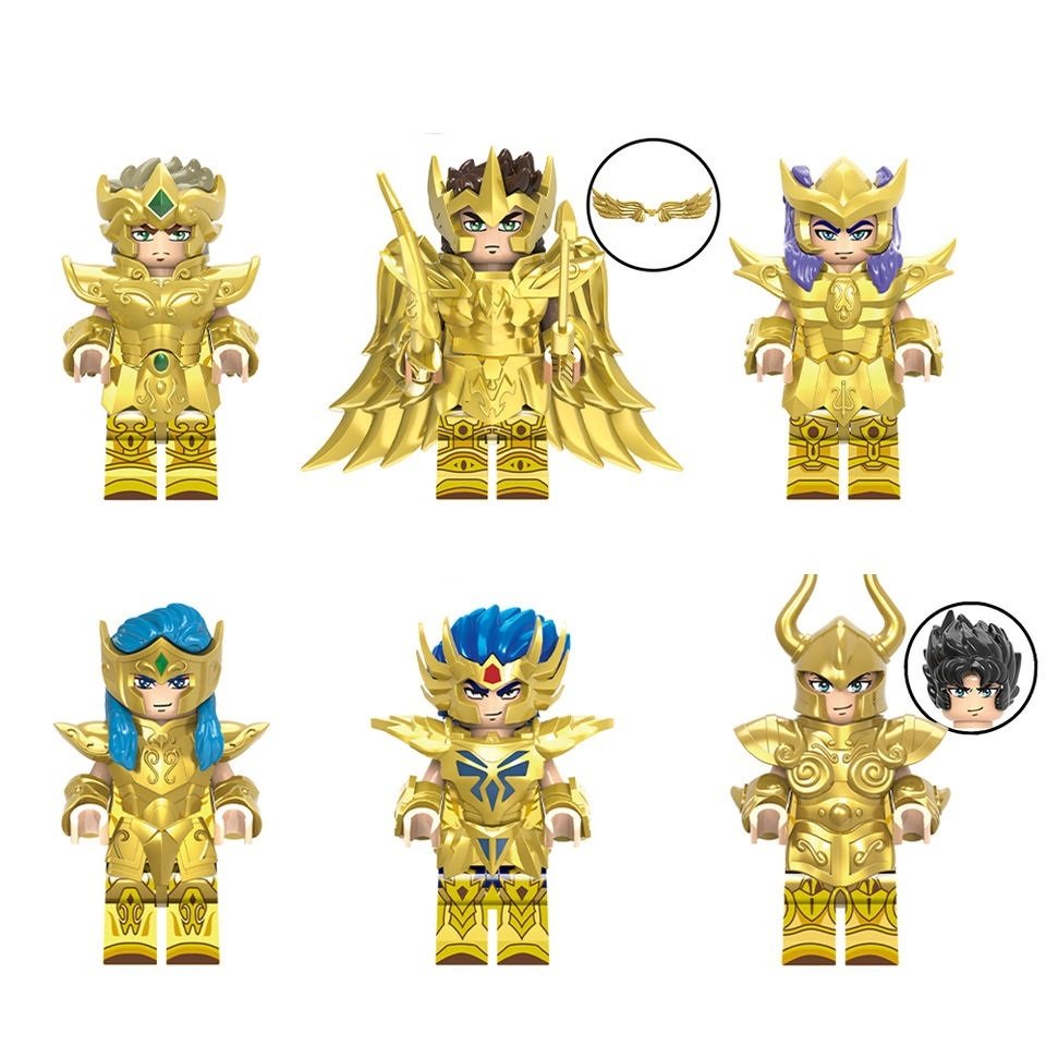 6pcs Saint Seiya Gold Saints Minifigures Set Leo Aiolia Aquarius Scorpio Cancer