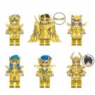 6pcs Saint Seiya Gold Saints Minifigures Set Leo Aiolia Aquarius Scorpio Cancer
