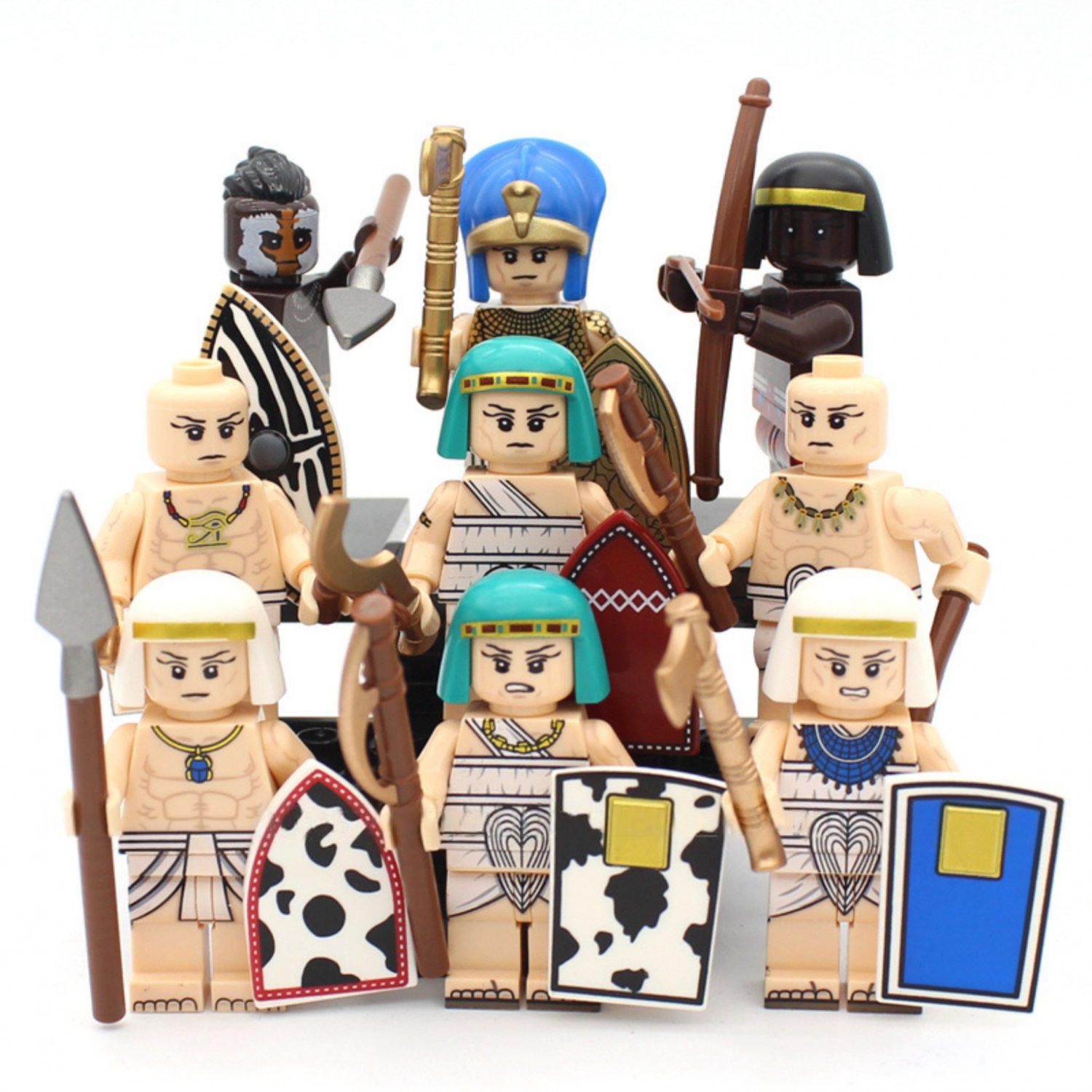 9pcs Ancient Pharaoh Egyptian Warriors and Nubian Warriors Minifigures Set