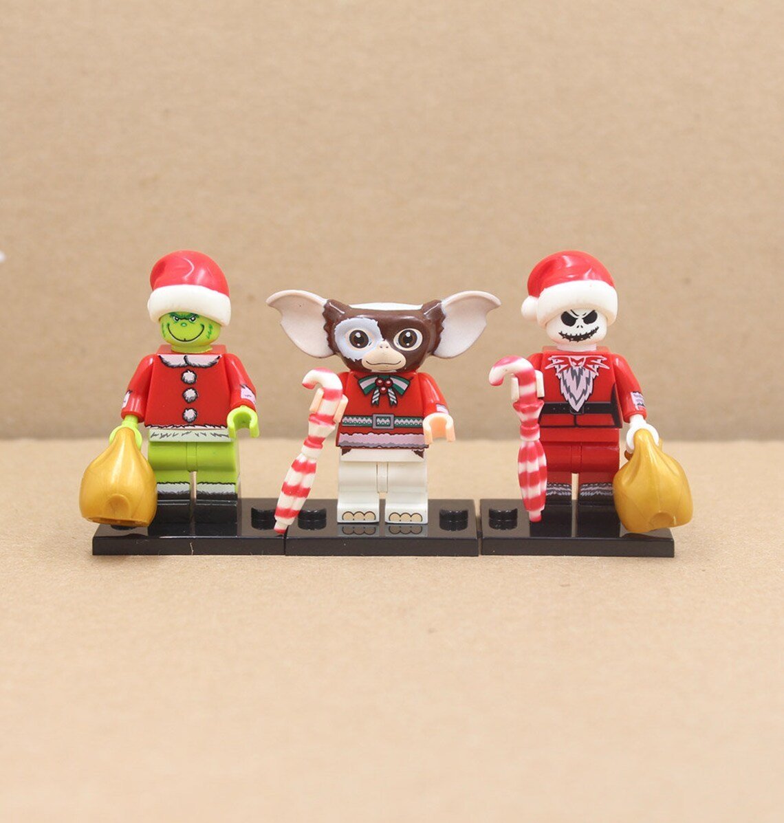 3pcs Christmas Gizmo Santa Jack Skellington The Grinch Minifigures Set