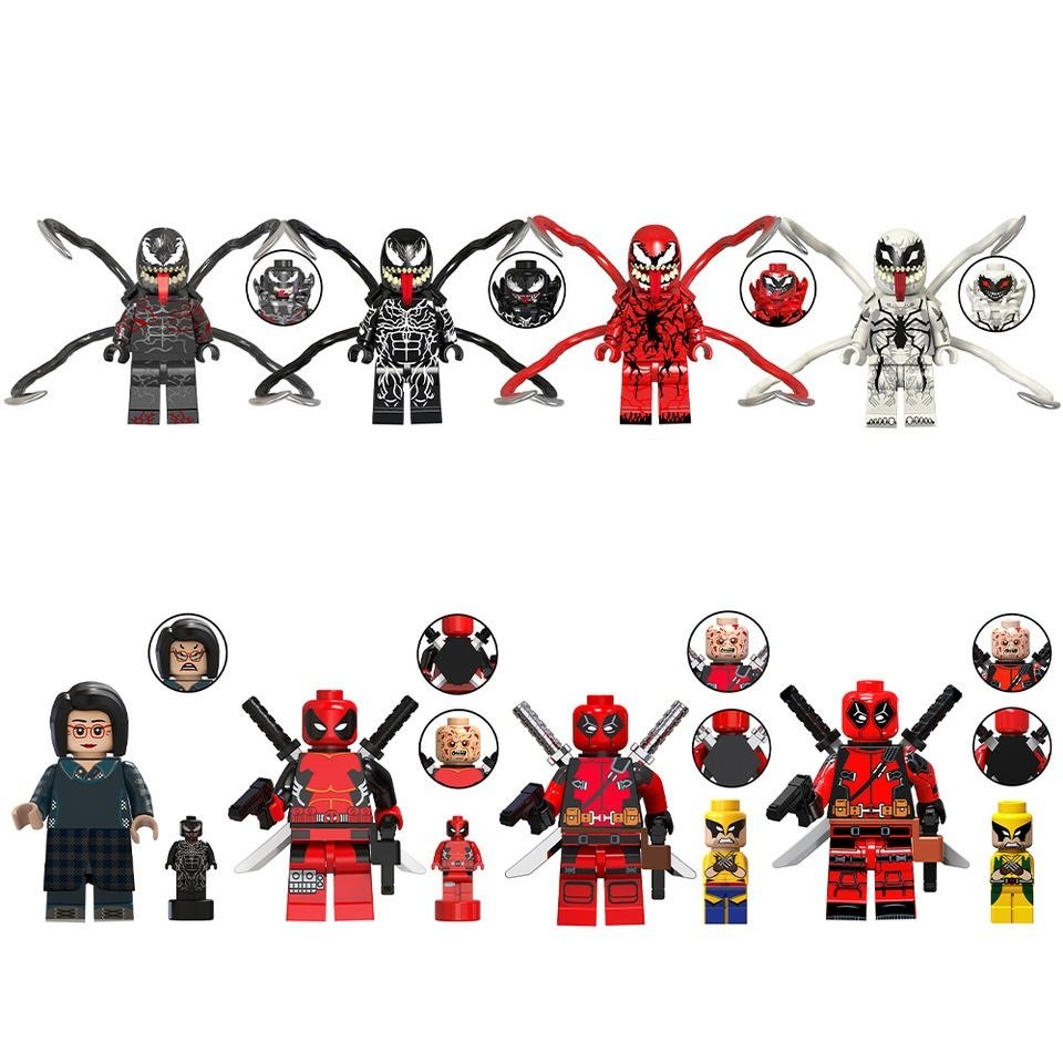 8pcs Marvel Deadpool Wolverine Venom Riot Carnage Mrs. Chen Minifigures Set