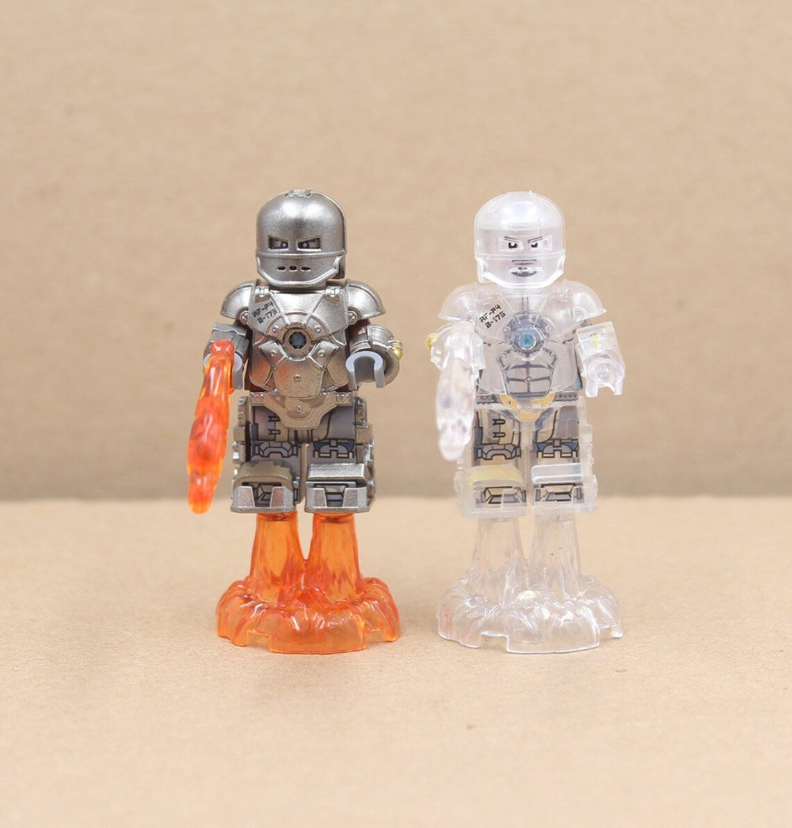 2pcs Tony Stark Iron Man Mark I Minifigures set Normal and Transparent