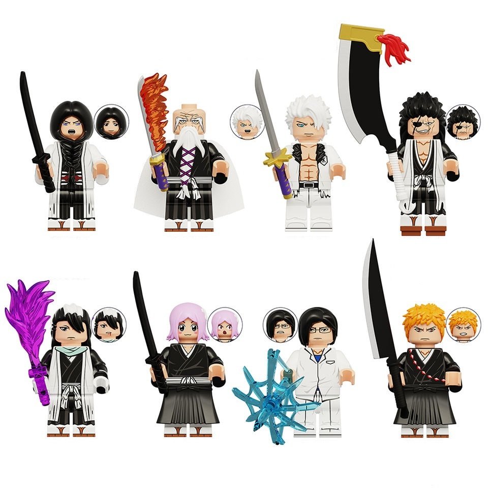 8pcs Bleach Ichigo Yamamoto Kenpachi Zaraki Toshiro Byakuya Minifigures Set