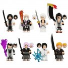 8pcs Bleach Ichigo Yamamoto Kenpachi Zaraki Toshiro Byakuya Minifigures Set