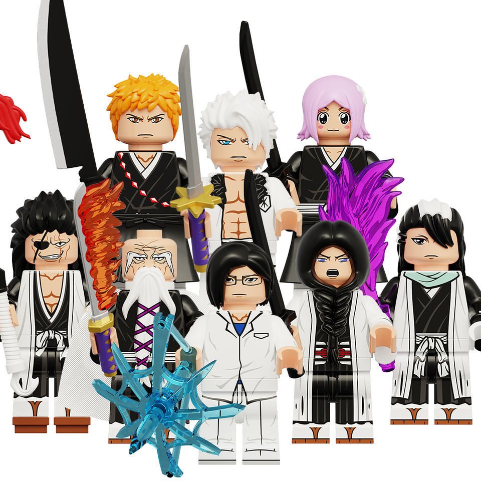 8pcs Bleach Ichigo Kurosaki Yamamoto Toshiro Uryu Ishida Retsu Minifigures Set