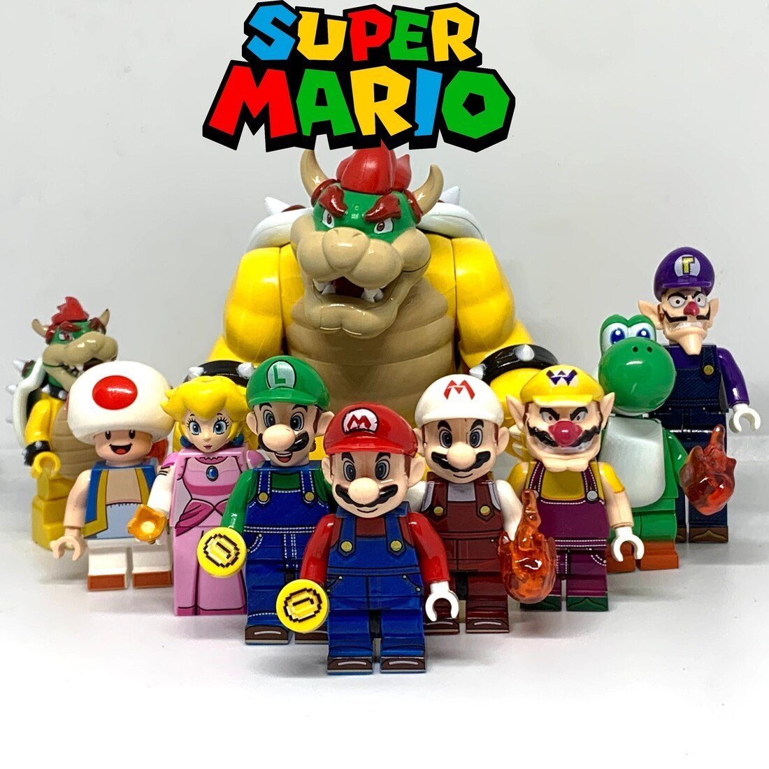 10pcs Super Mario Brothers Toad Peach Yoshi Bowser Wario Waluigi Minifigures Set