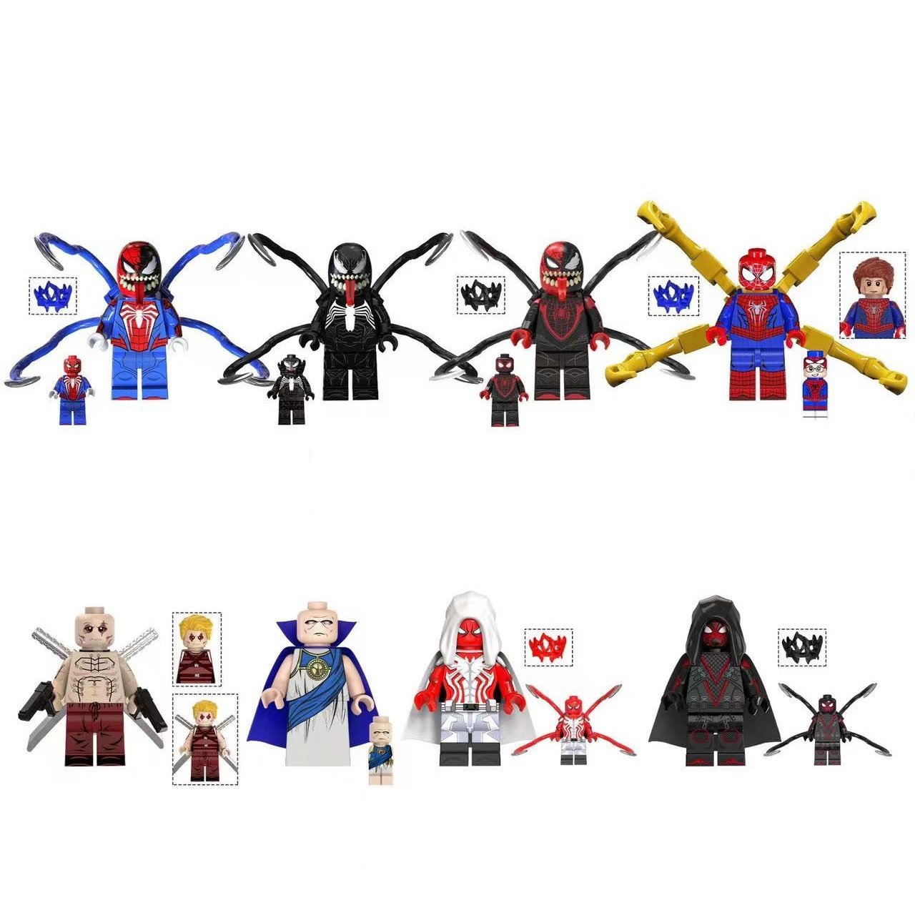 8pcs Spider-Man 2 suits Shadow-Spider Arachknight Wade Wilson Minifigures Set