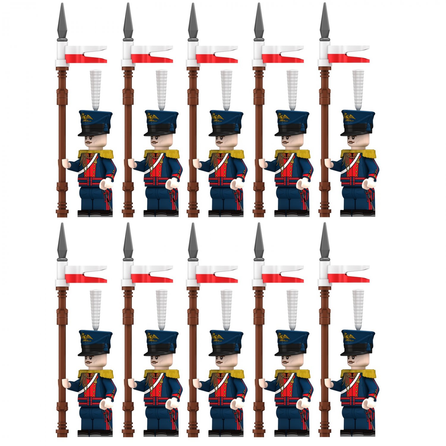 10pcs Napoleonic Wars Russian Uhlan Soldiers Minifigures Set