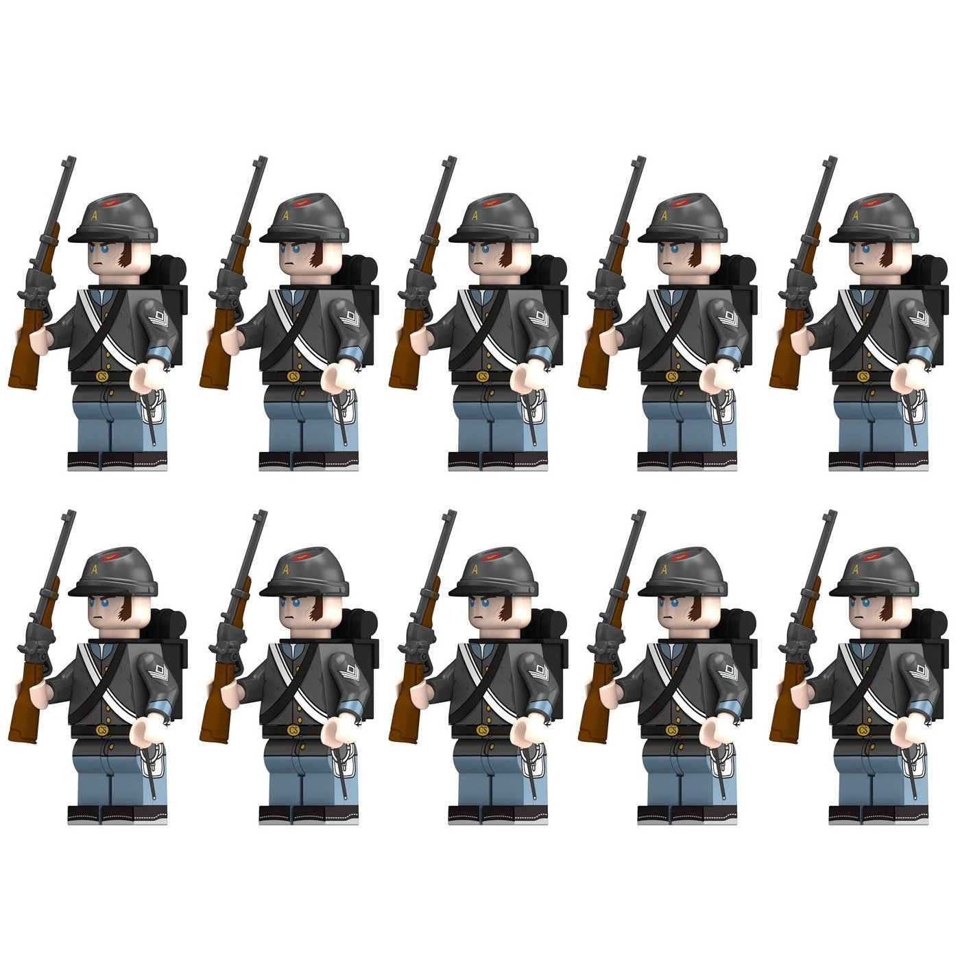 10pcs American Civil War Confederate Army Lone Star Guards Minifigures Set