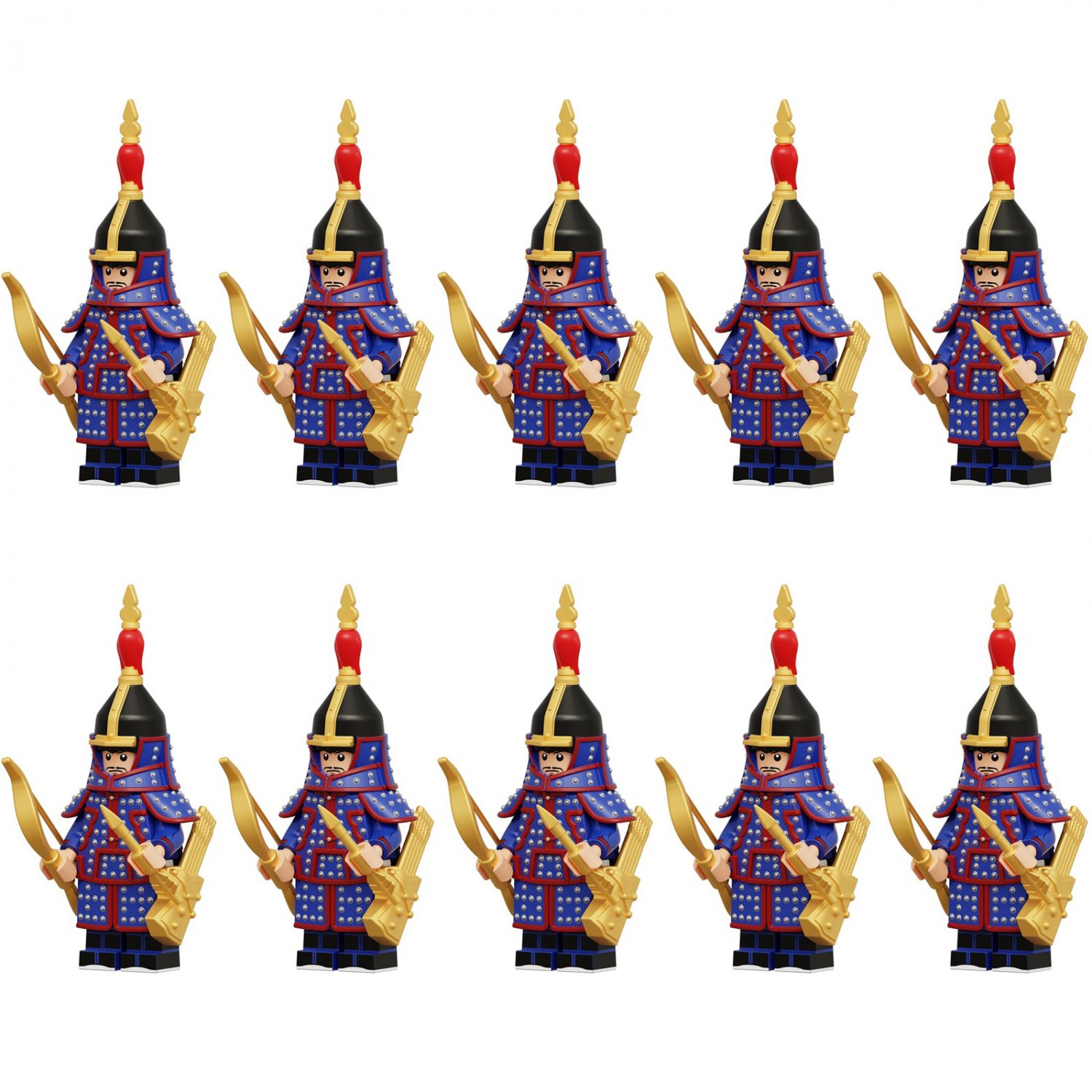 10pcs Bordered Blue Banner The Qing Dynasty Soldiers Minifigures Set