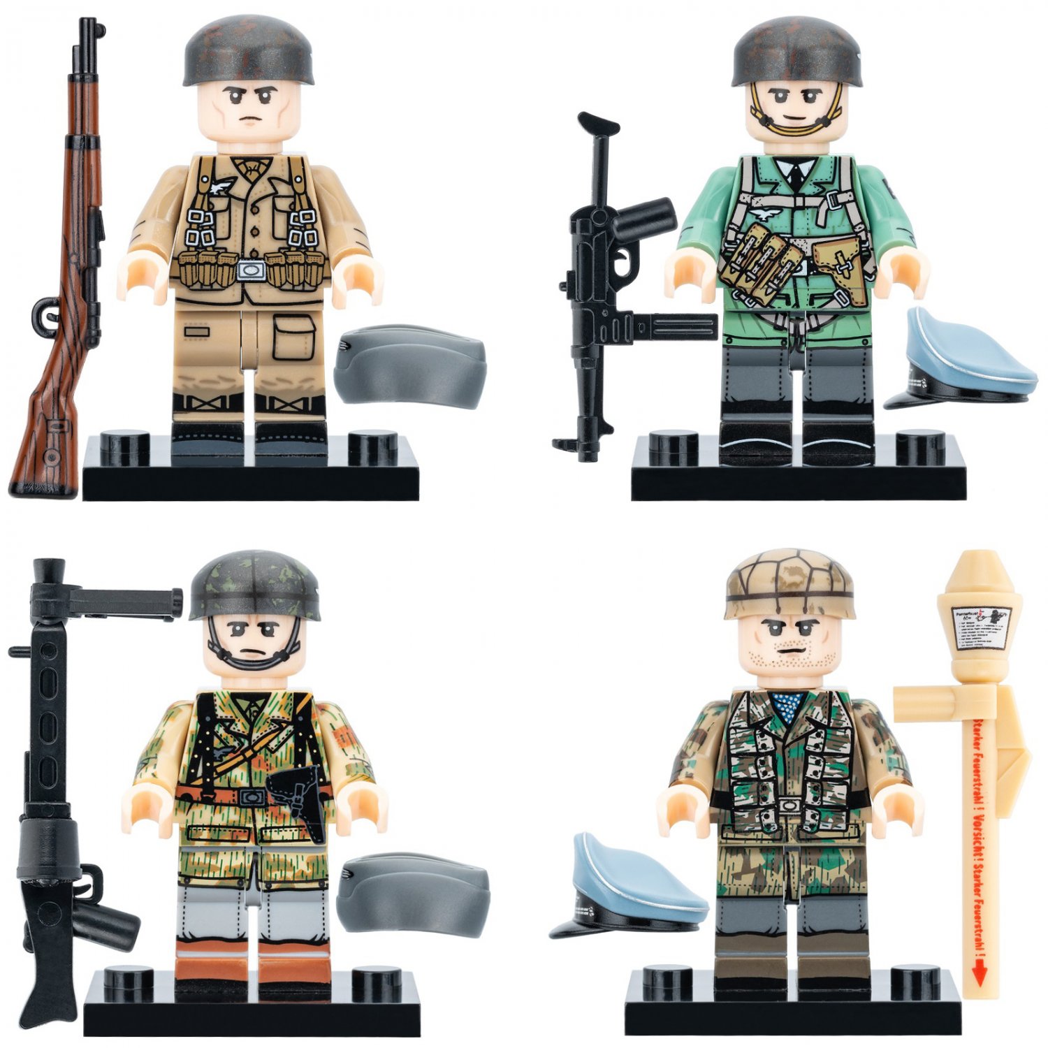 4pcs WW2 German Luftwaffe Soldiers Paratrooper Minifigures Minifigs Toy Gift