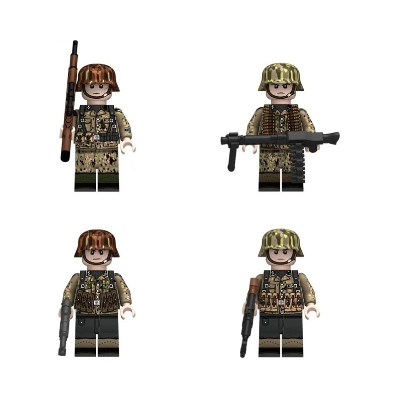 4pcs WW2 German soldiers Pea Camouflage Minifigures Weapons and Accessories