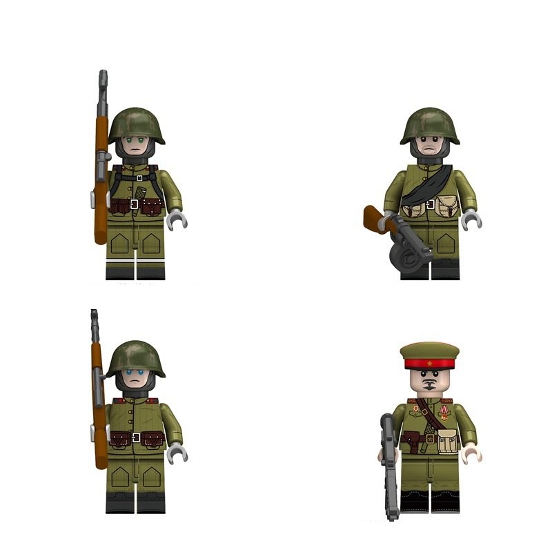 4pcs WW2 Soviet Infantry SVT40 PPS SKS PPS43 Minifigures Weapons and Accessories