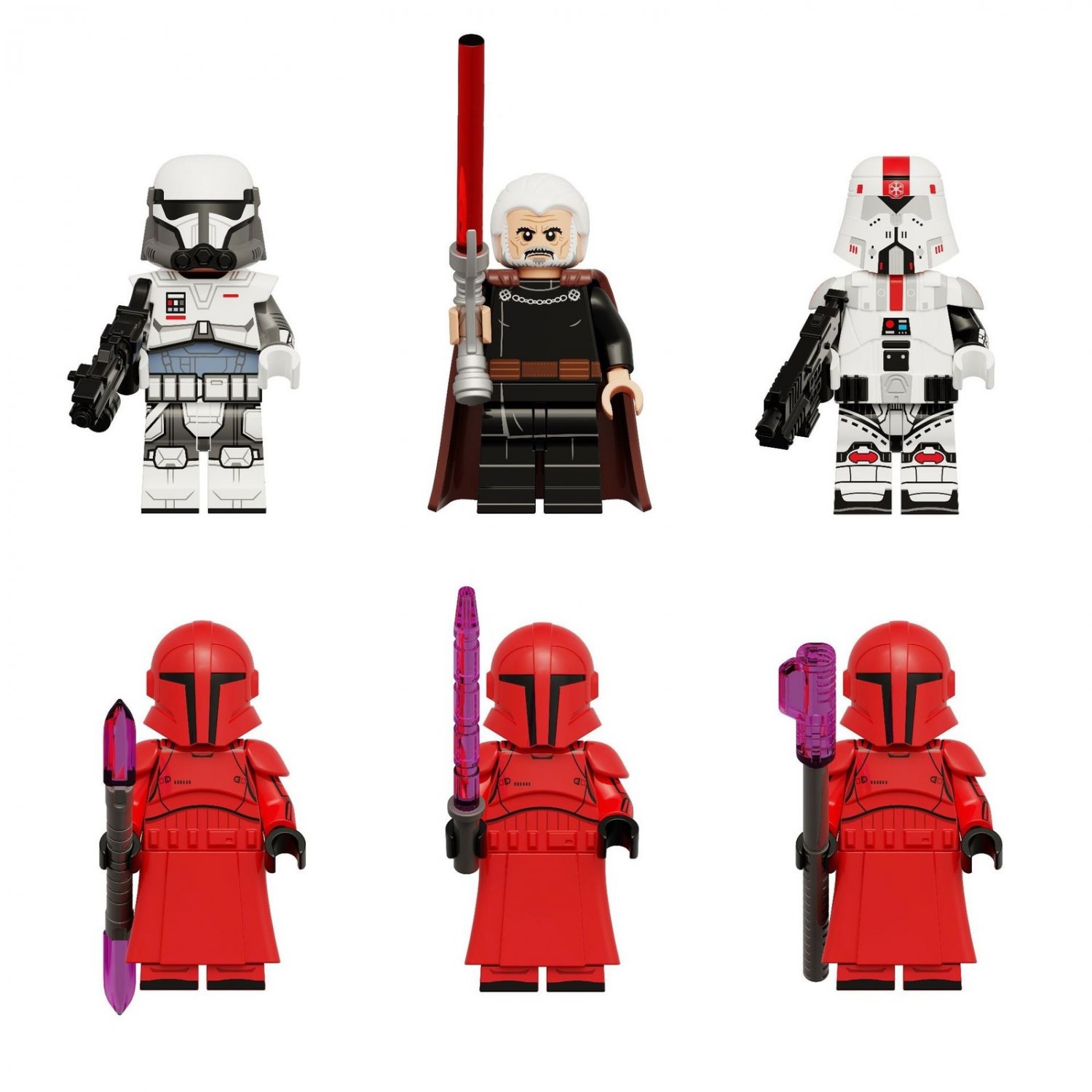 6pcs Star Wars Count Dooku Sith Empire Troopers Praetorian Guards Minifigures