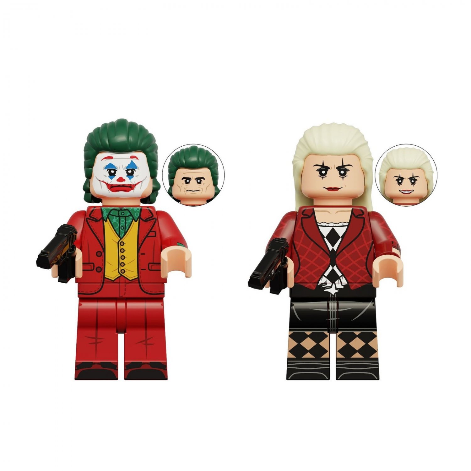 2pcs The Joker and Harley Quinn Minifigures Weapons and Accessories