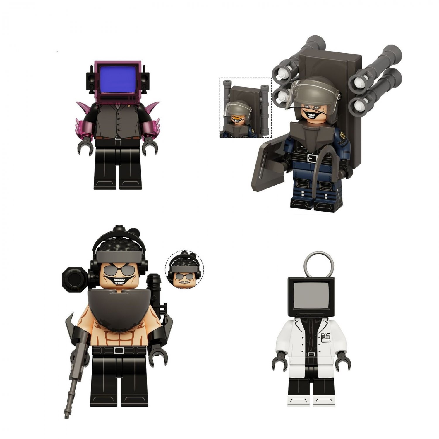 4pcs Skibidi Toilet TV Man Berserker Mutant SWAT Mutant Minifigures Toys
