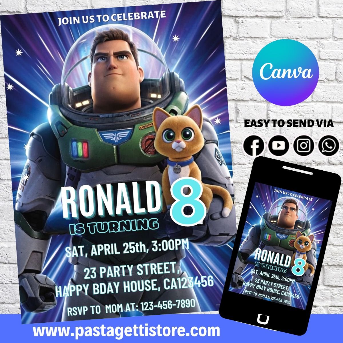 Lightyear Buzz Birthday Invitation Digital Template