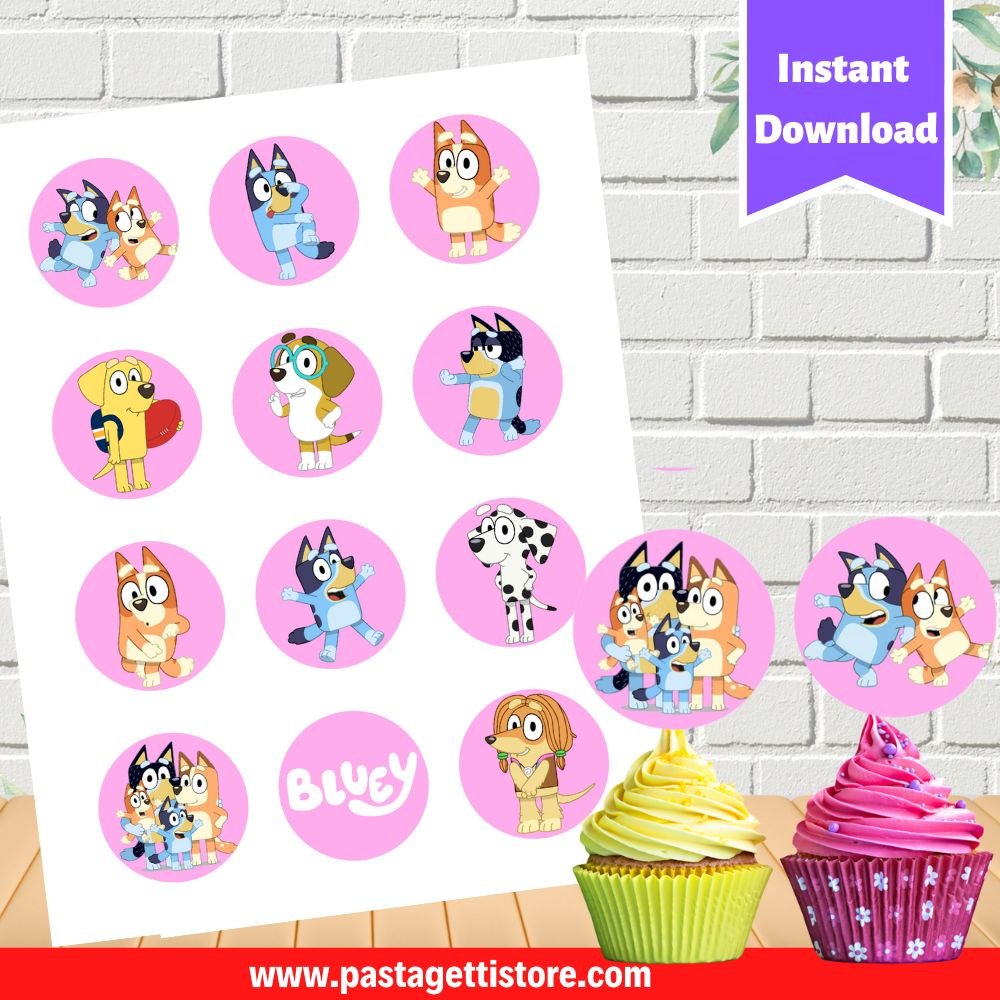 Bluey Pink Cupcake Toppers Printable
