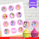Bluey Pink Cupcake Toppers Printable