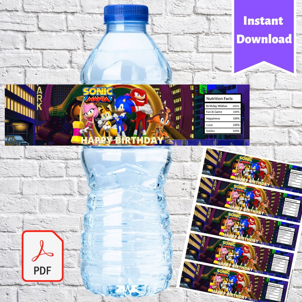 Sonic the hedgehog Party Water Bottle Labels